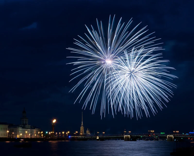 Ночной салют на день города 2026 с теплохода под разводными мостами №4