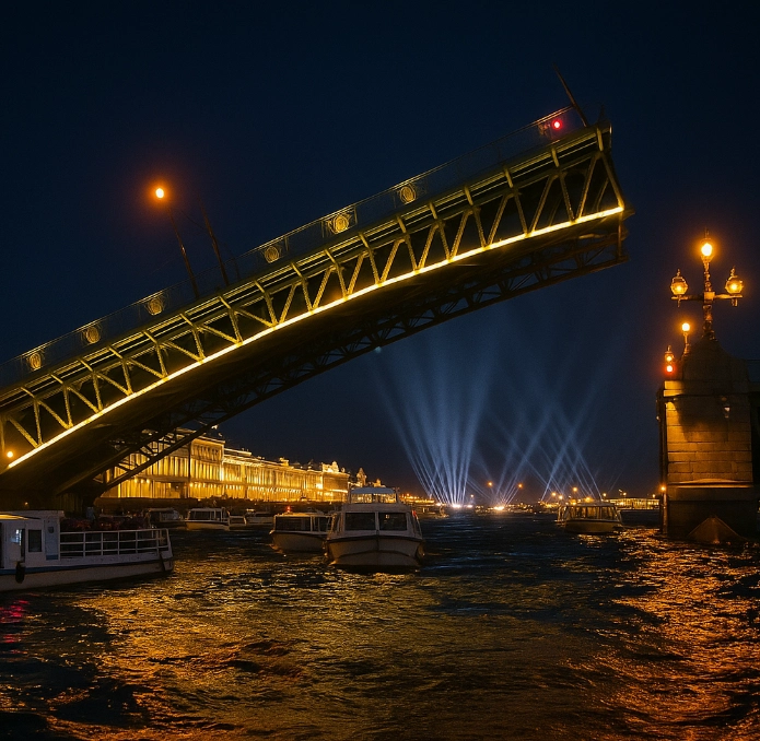 Ночной Петербург с воды + развод Дворцового и Троицкого мостов №3